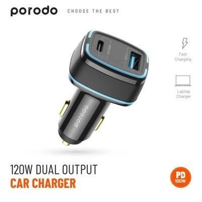 Porodo 120W Dual Output Car Super-Fast Charger - Black